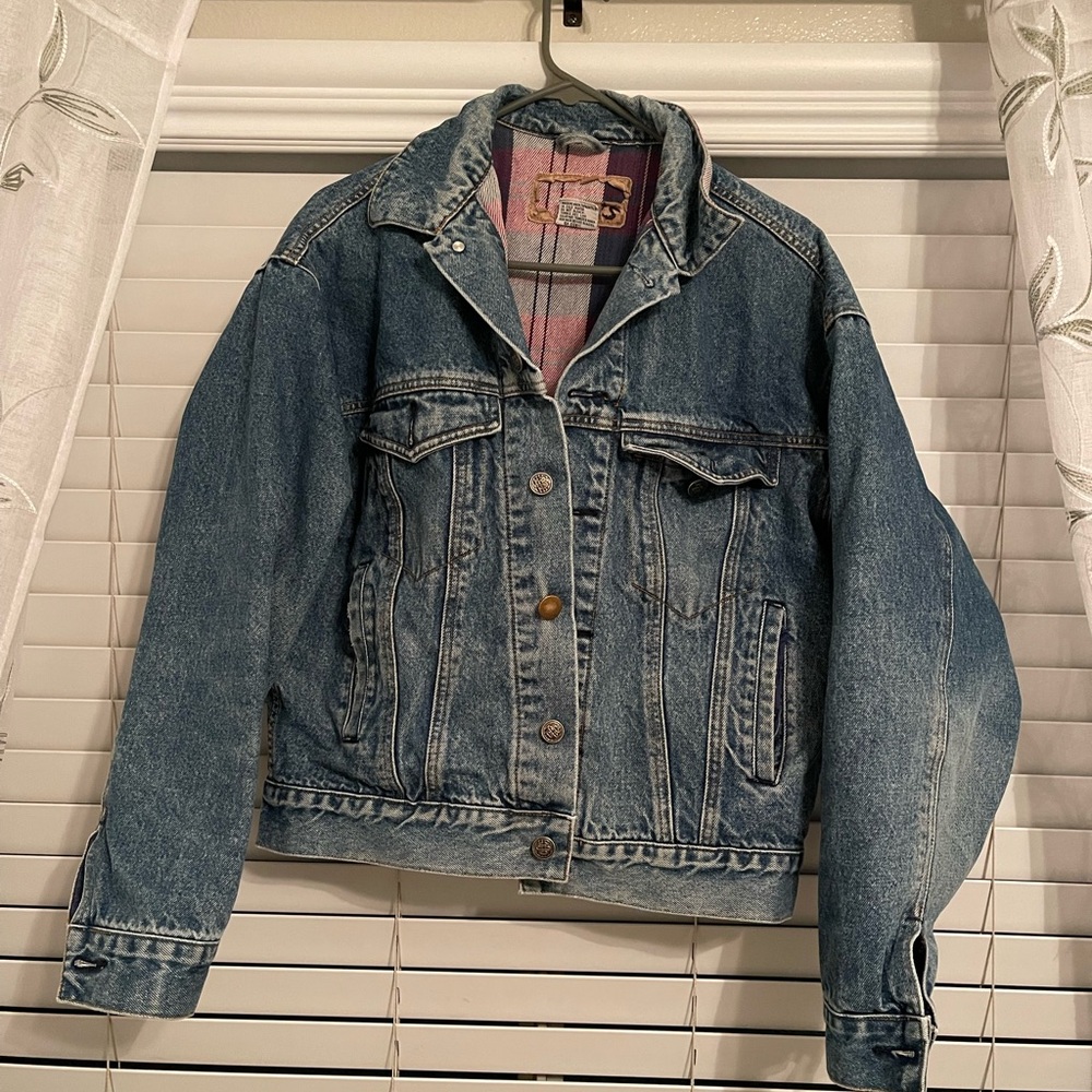 1980s Plaid Lined Denim Jacket